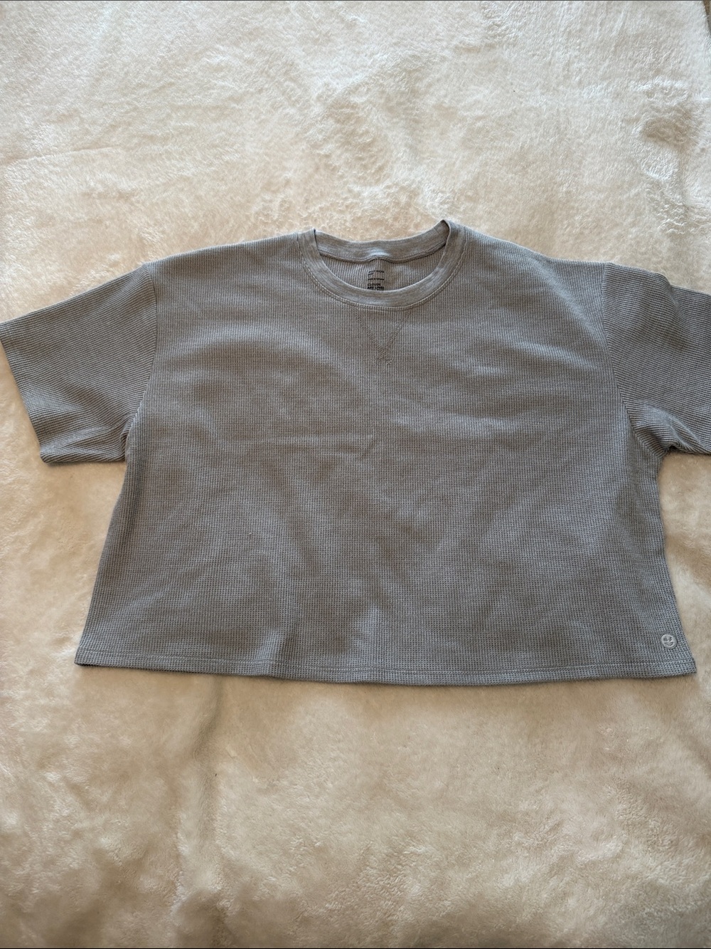 Gilly Hicks Relaxed Ribbed Short-Sleeve Top - Gray size Large